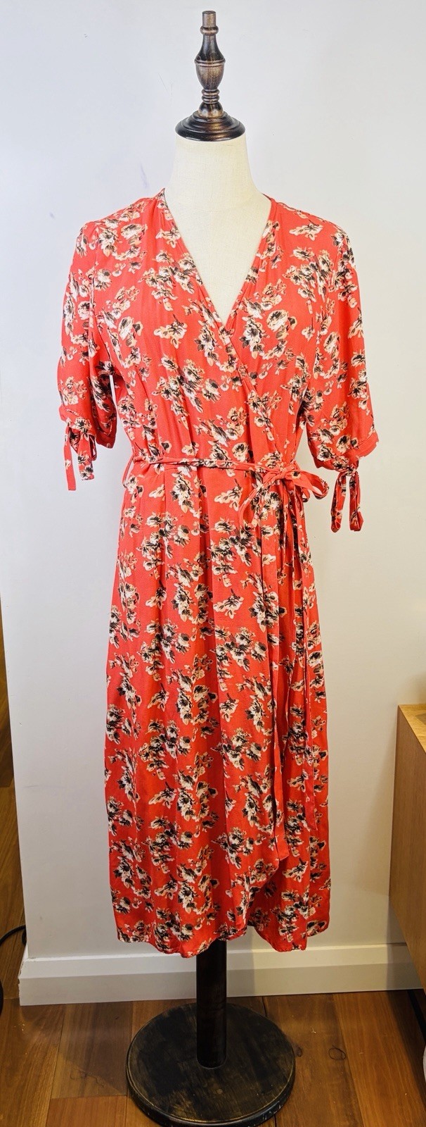 Ghanda Floral Wrap Maxi Midi Dress Size Medium 10 12 Short Sleeve RRP$79