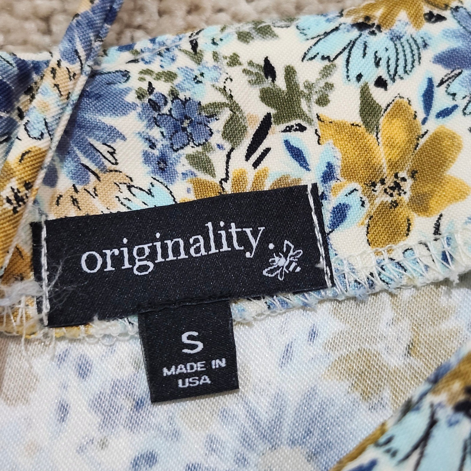 Originality Blue Yellow Floral Mini Dress Spaghetti Strap Women’s S