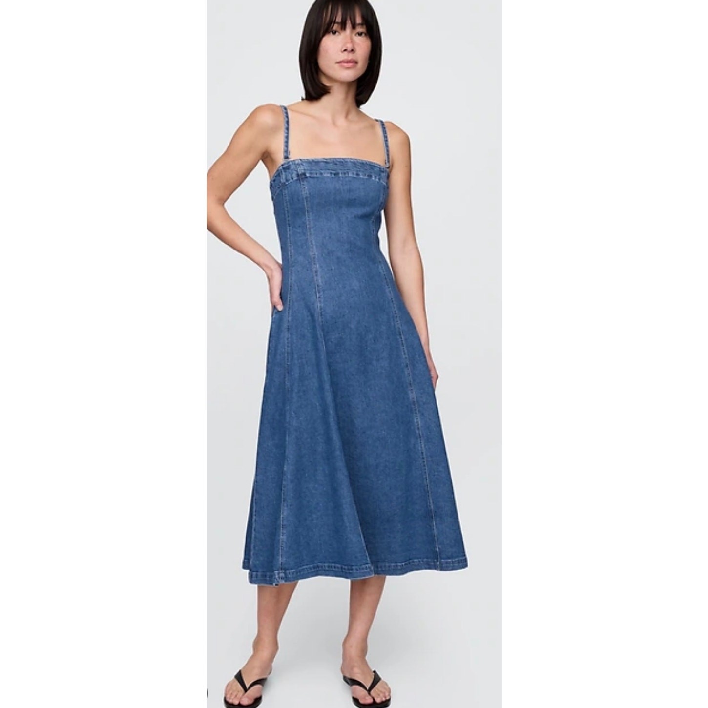 GAP Strapless Denim Midi Dress Ajustable Straps Dark Wash Casual Women’s L New