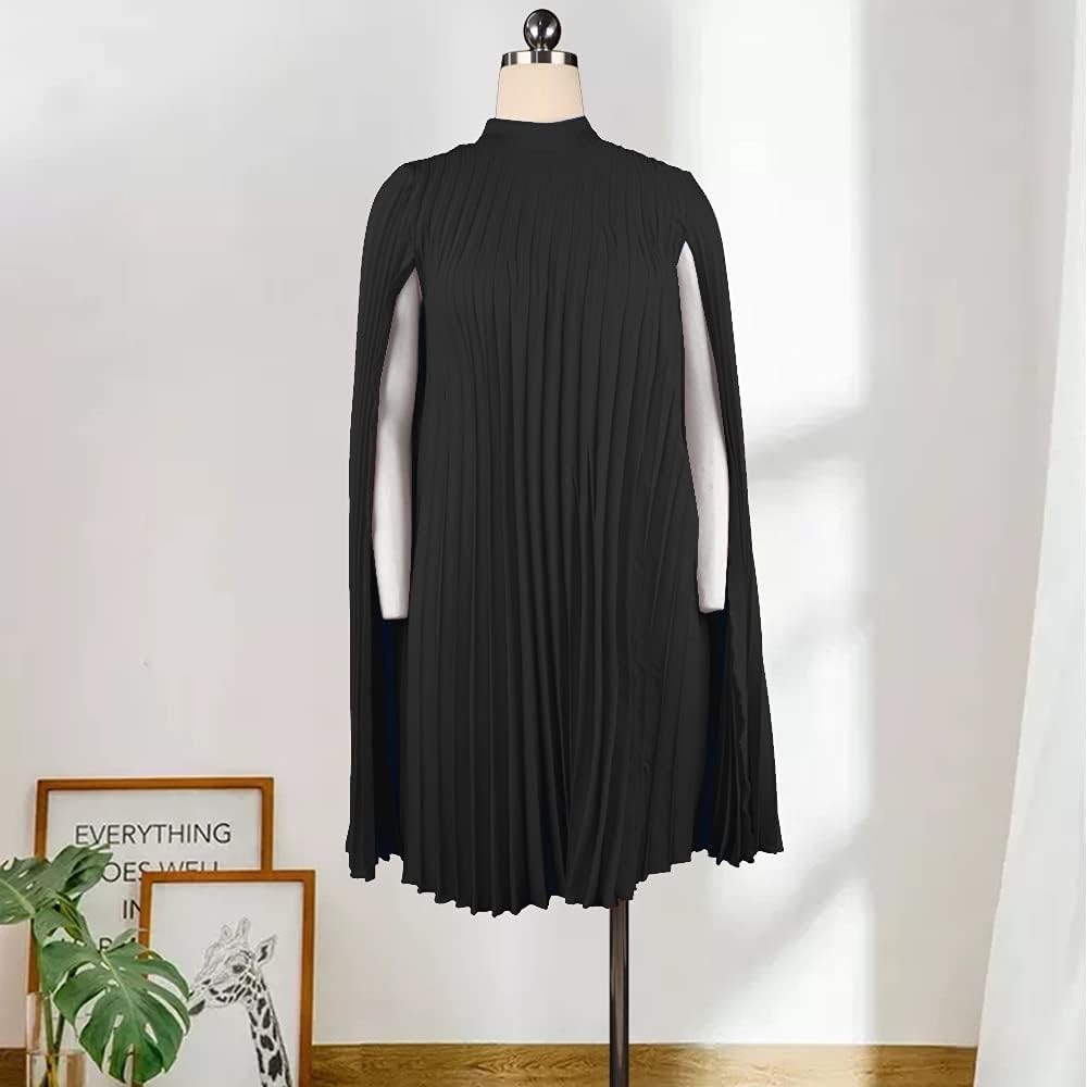 AOMEI NWT Stunning Elegant Solid Black Sleeveless Pleated Cape Sheath Dress