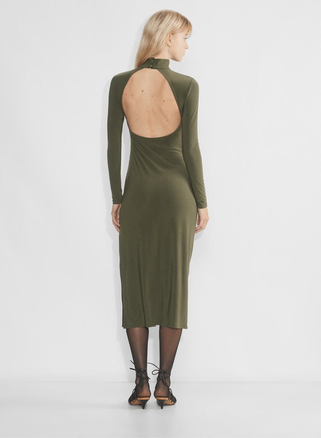 Aritzia $110 Wilfred Mock Neck Open Back Remedy Long Sleeve Dress Dark Olive XS