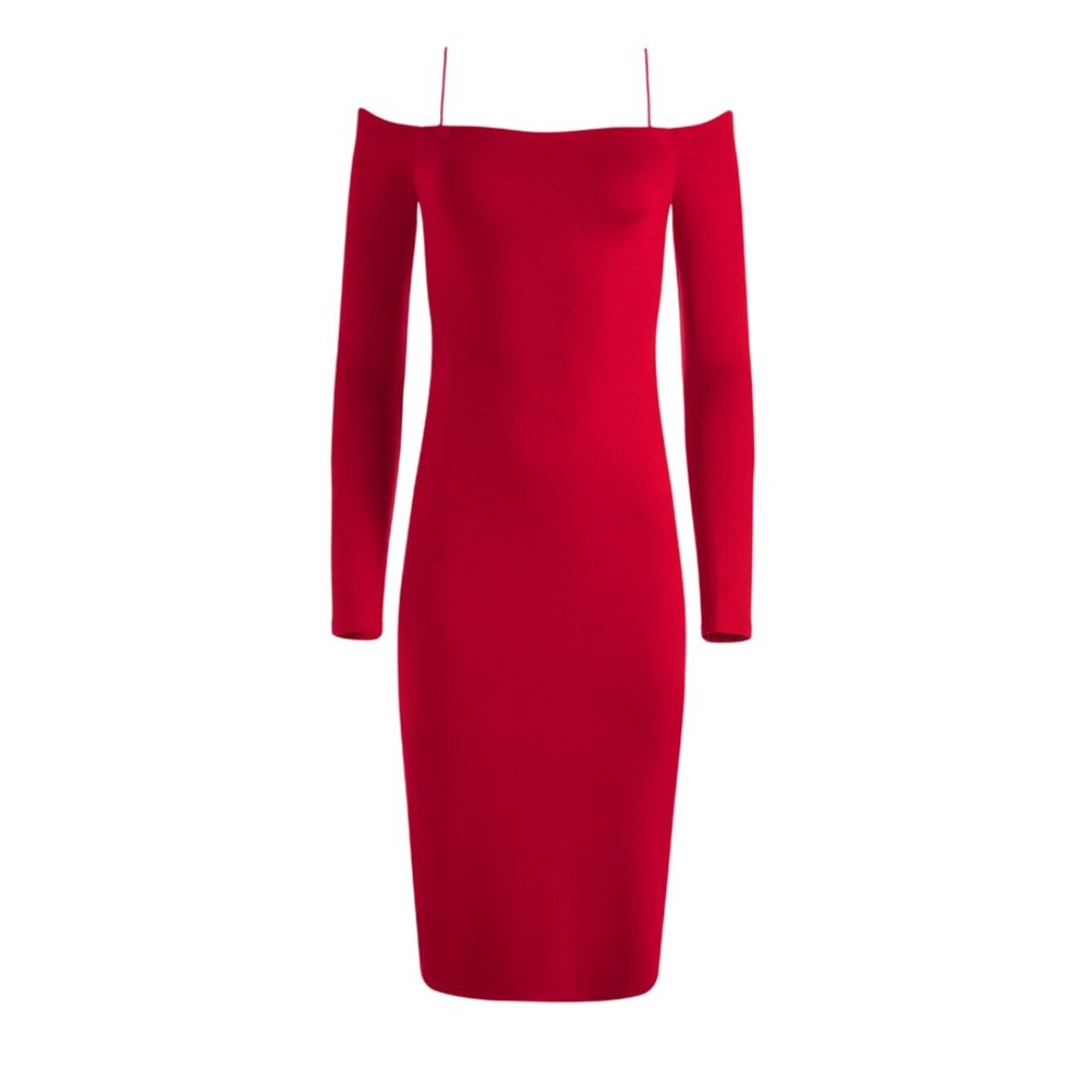 Alice +Olivia DorindaFitted Red Long-Sleeved Off the Shoulder Midi Dress, Size 4