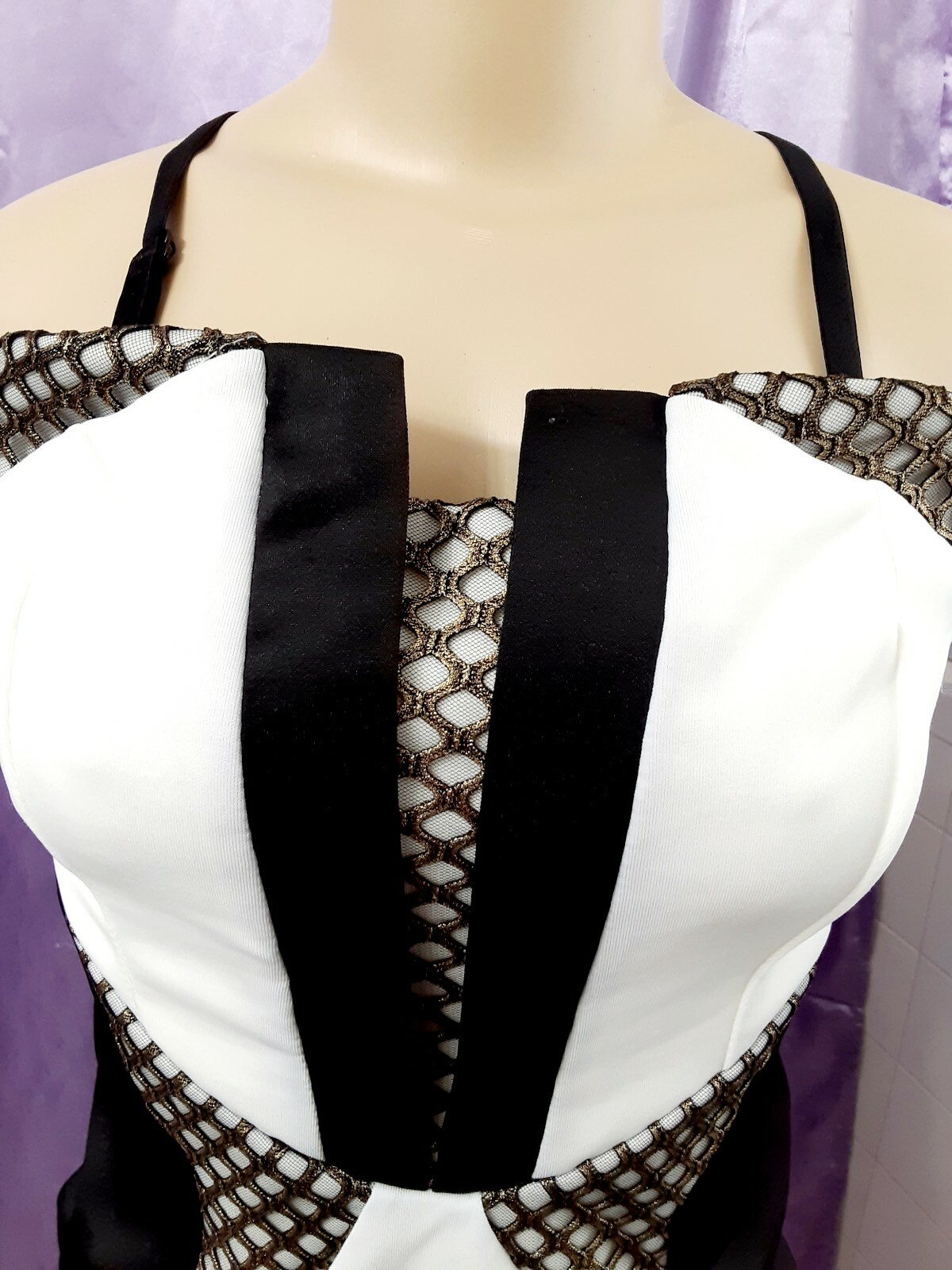 MYSTIC Midi Dress Can Be Wear With Or Without Straps Black/Ivory & Gold Size XS