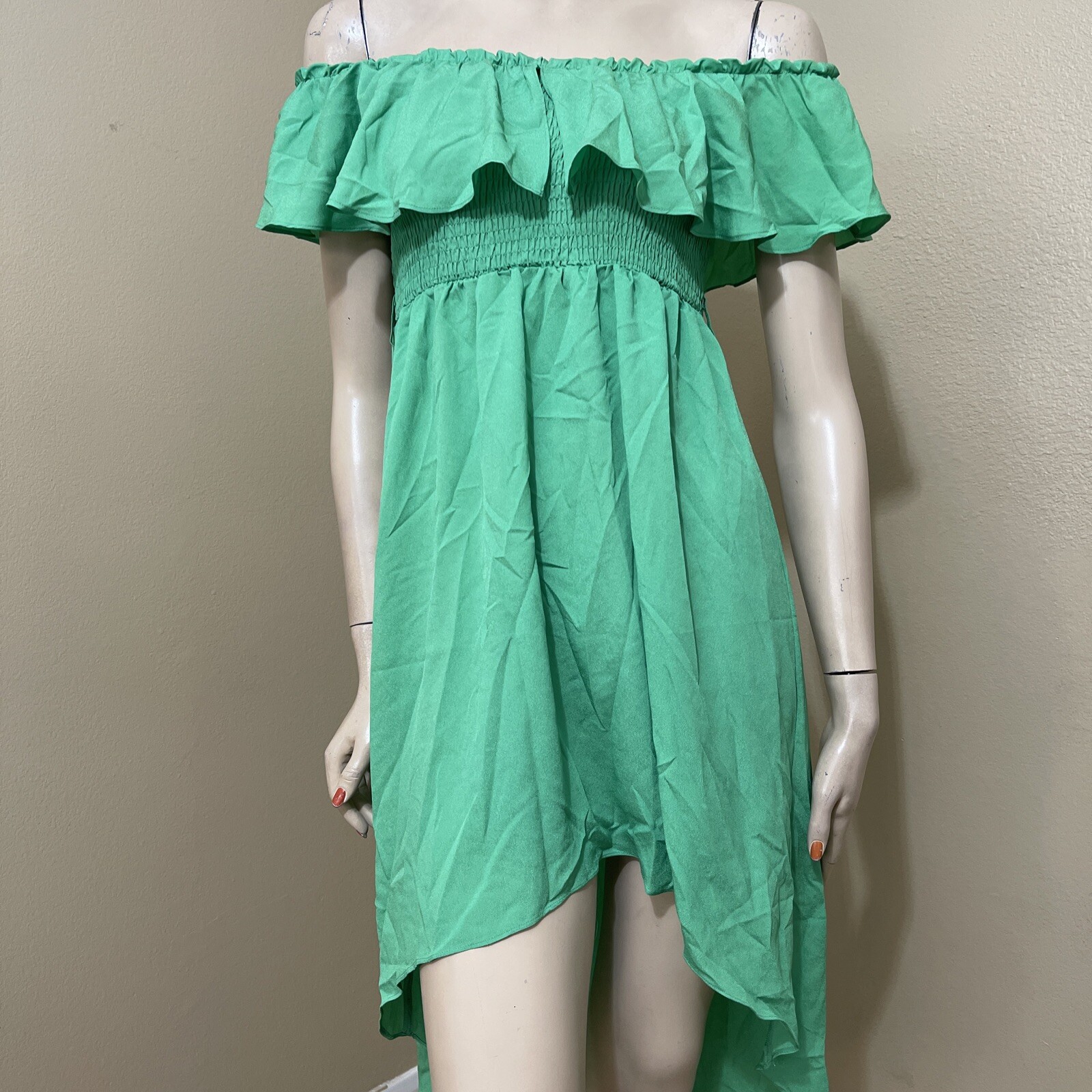 Women’s Green Polyester Casual Summer Open Asymmetric Stretch Size S Dress Tunic