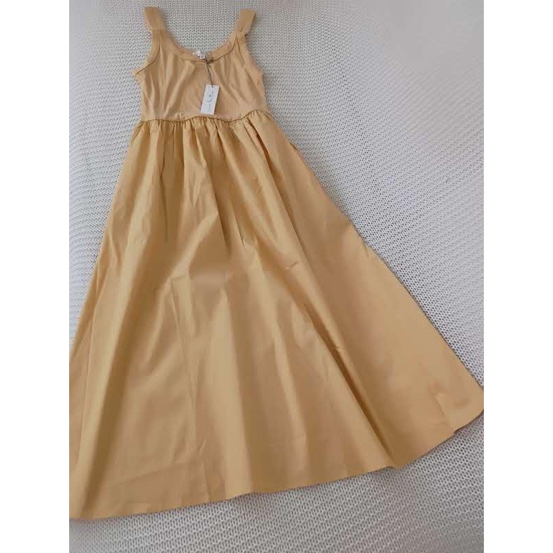 Nine Britton Mustard Yellow Ribbed Mixed Media Maxi Dress NWT Fits S/M