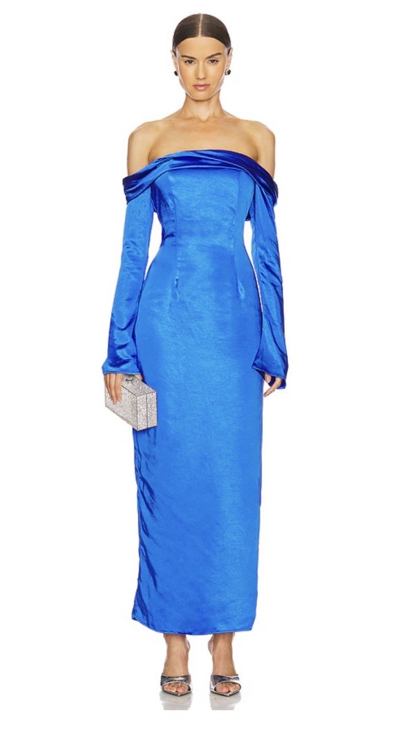 NWT Off-Shoulder Satin Evening Gown