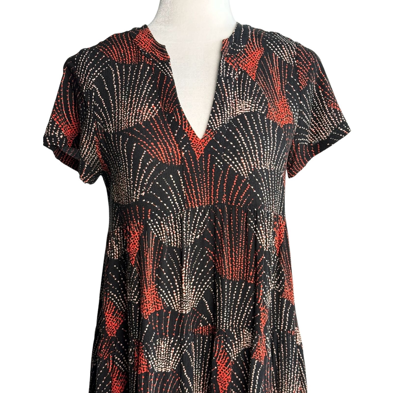 Anthropologie Maeve Harper SS Tiered Spliced Neck Tunic Dress Womens Size XS
