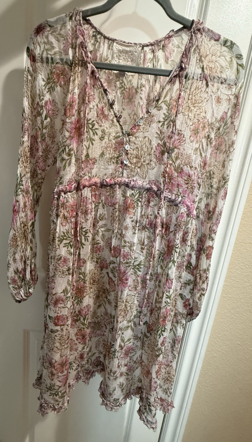 Johnny Was Dress SIZE S Floral 100% Silk Luisa Dress Mini 1-Piece/NO Under Cami