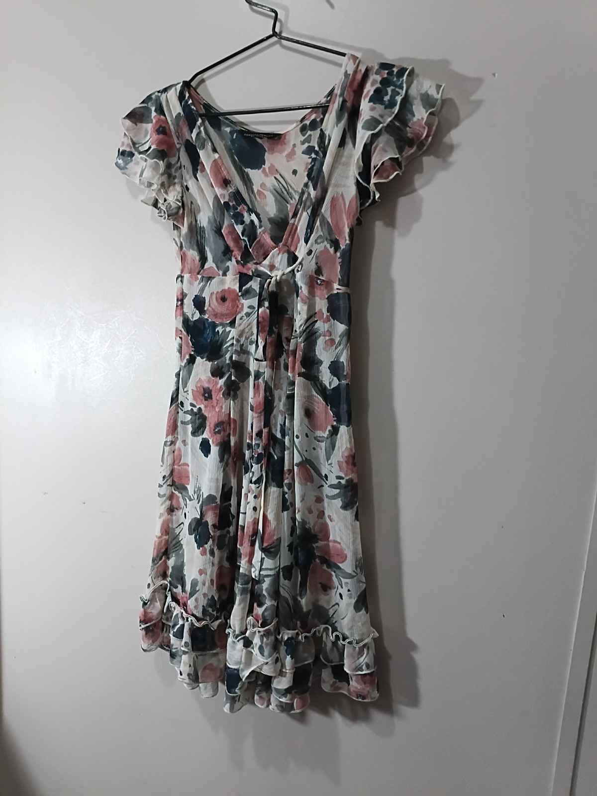 Dorothy Perkins Size 6 Short Sleep Blue Beige Sheer Linen Dress