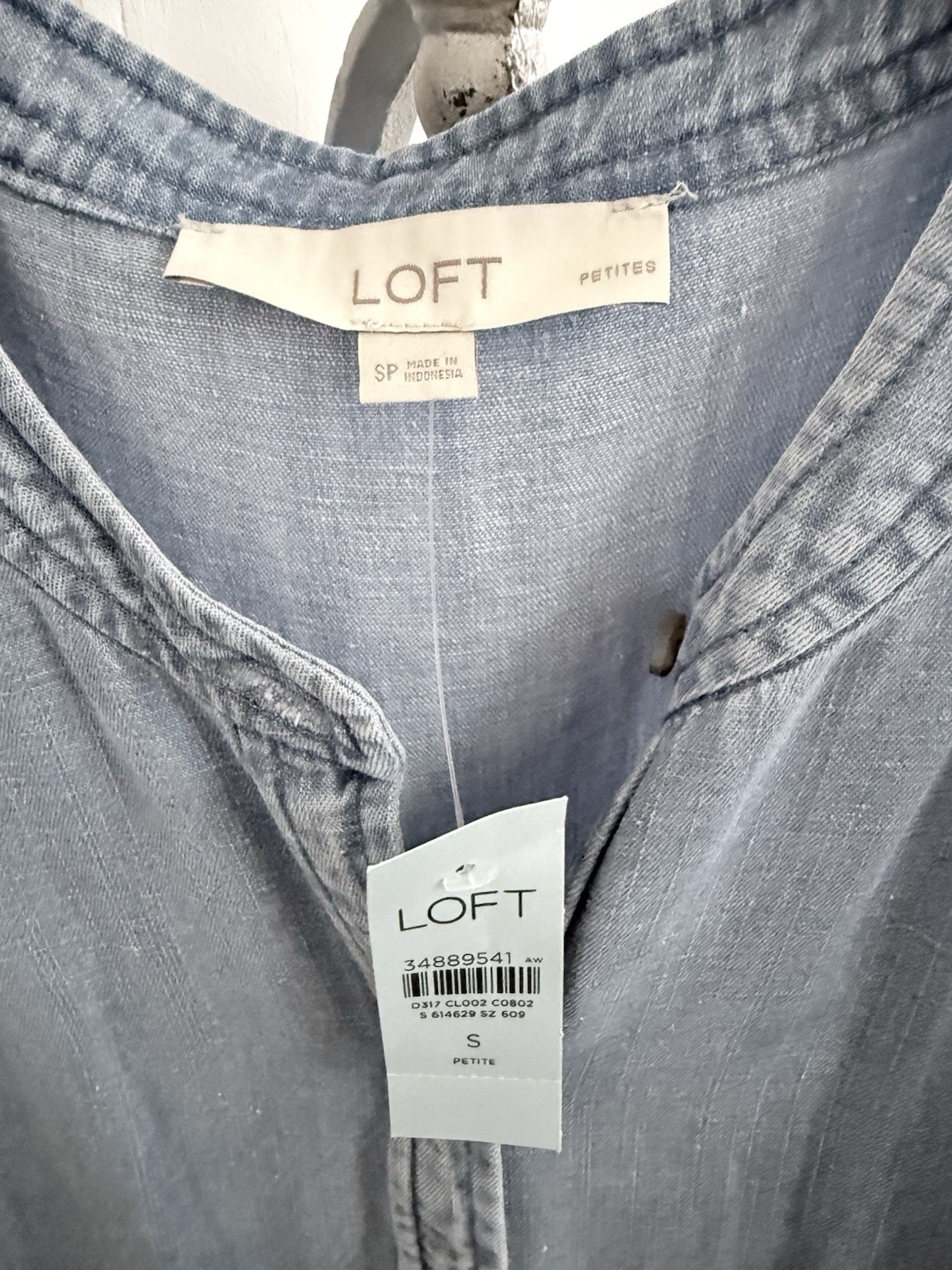 LOFT Chambray Button Front Dress W Size Petite Small Ruffle Hem Sleeveless