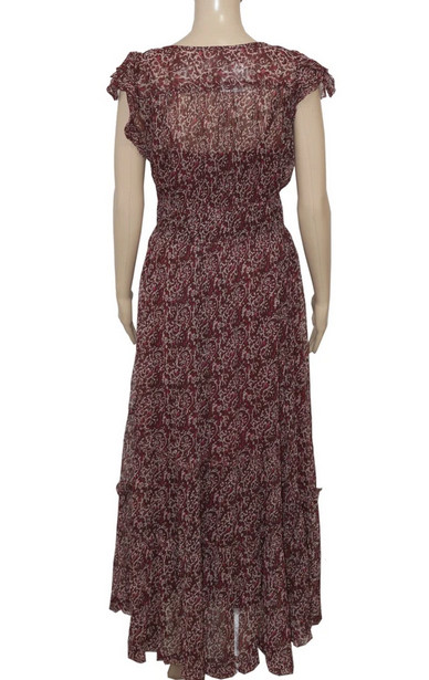 Free People Aurora Printed Floral Ruffle Ruched Cap Sleeve Sheer Midi Dress XS