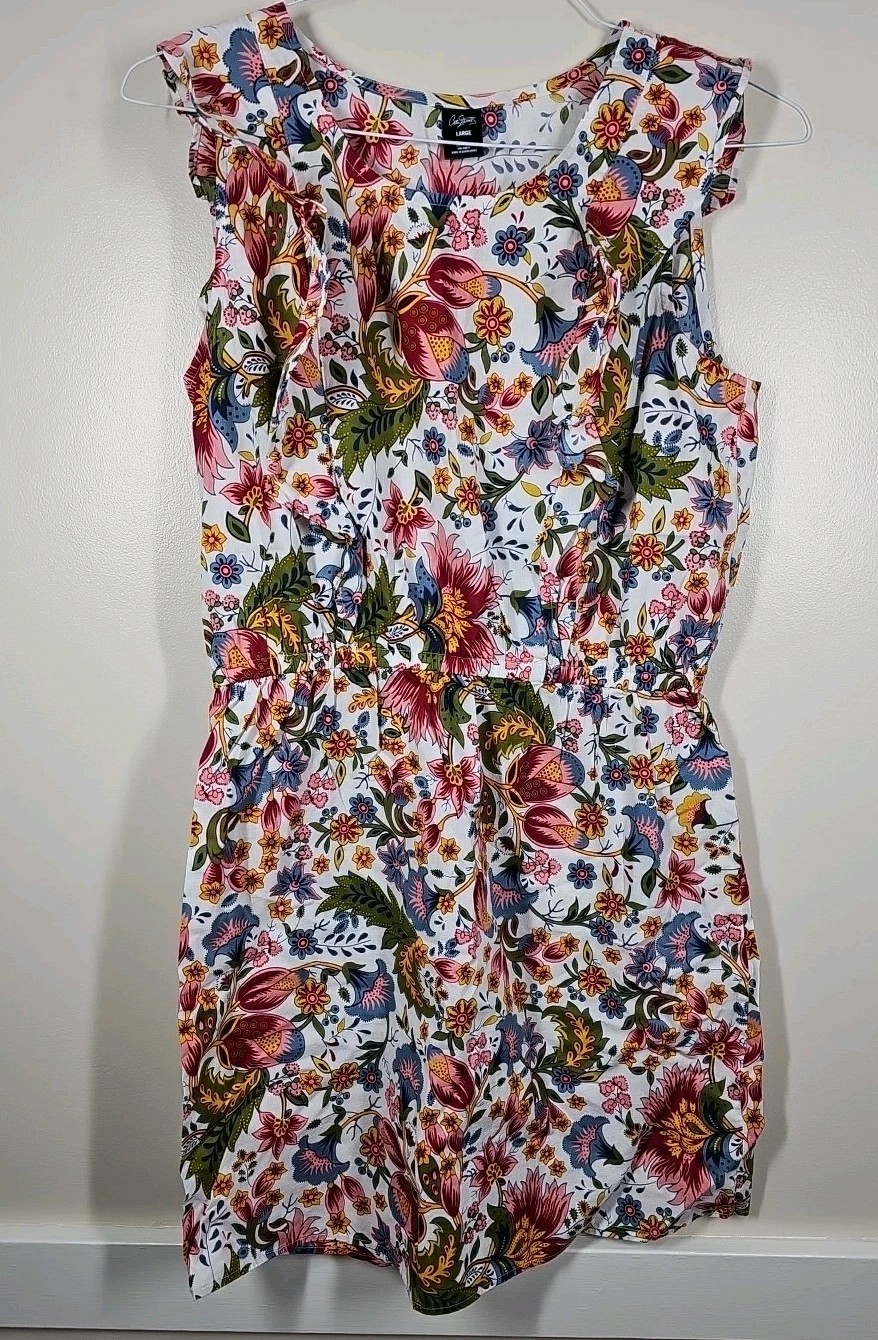 City Streets Floral Ruffle Sun Dress 100% Cotton Sz Large Large