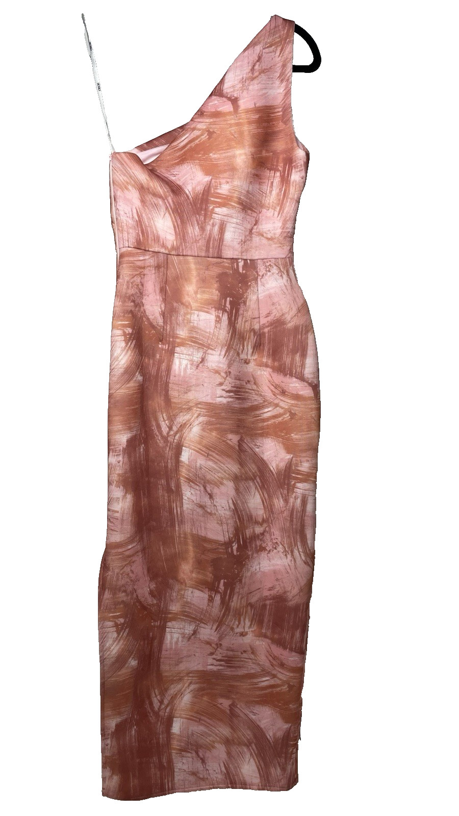 ASOS DESIGN Pleated One Shoulder Midi Dress Pink Abstract Scuba Women’s 4 NWT