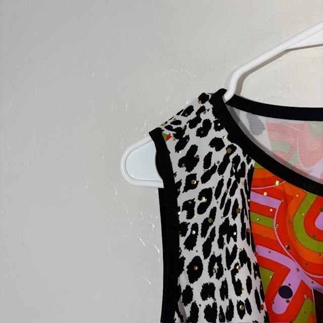 Joseph Ribkoff Dress Womens 8 Orange Black Animal Print Sheath Sleeveless 182676