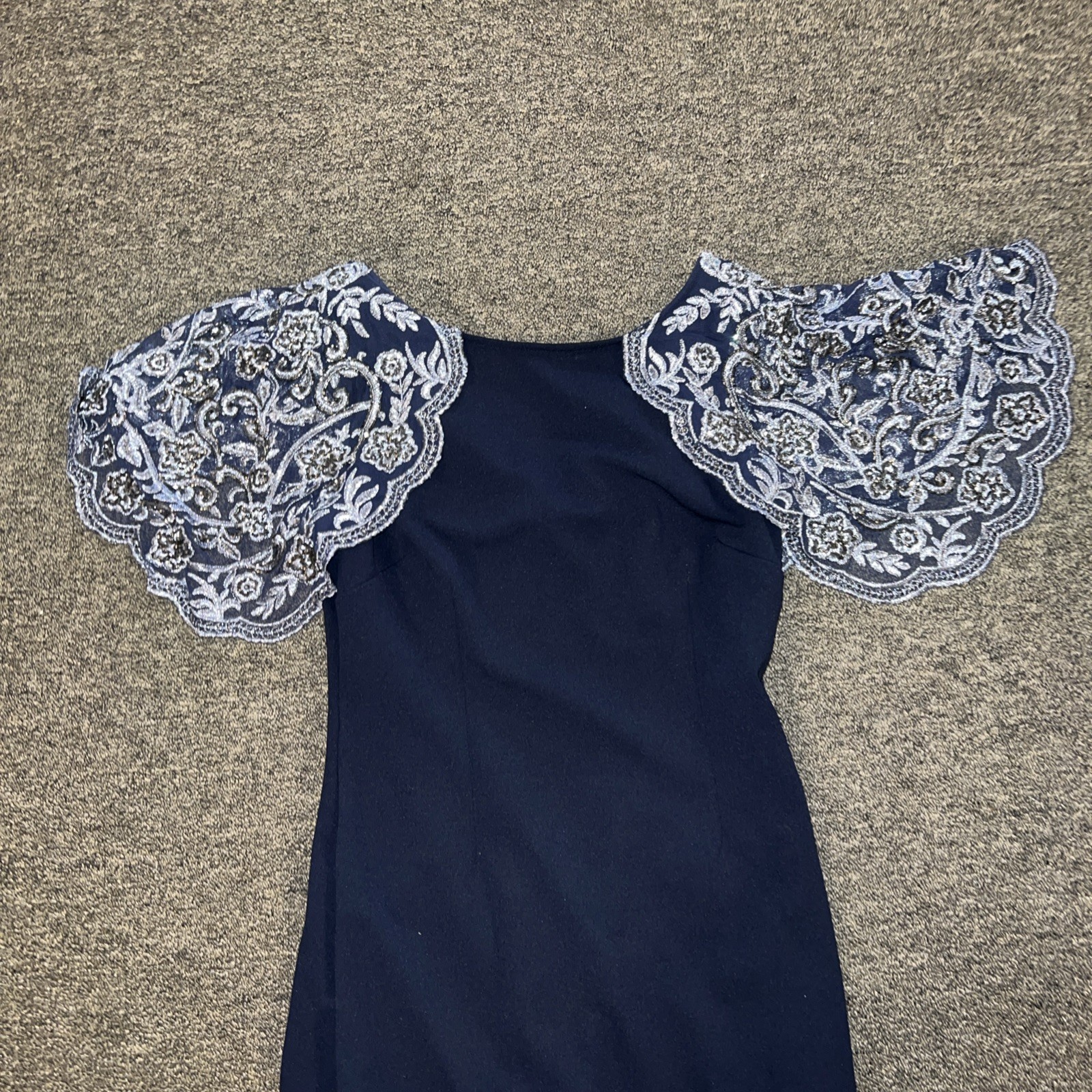 Aidan Mattox Twilight Navy Blue Gown Sz 6 Beaded Mesh Slit Dress