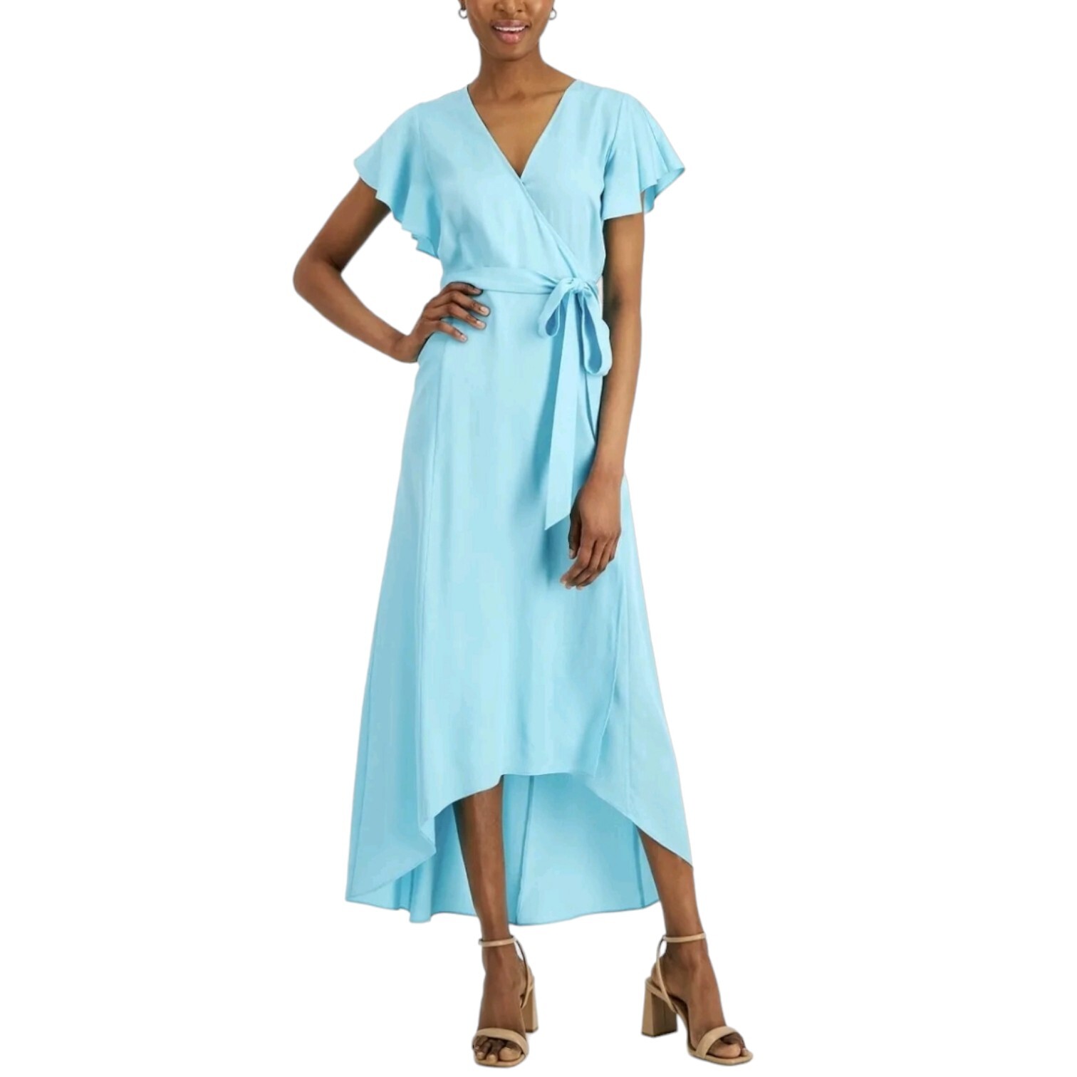 Charter Club HiLo Midi Wrap Dress Pool Blue Short Sleeve V Neck NWT Womens 2XL