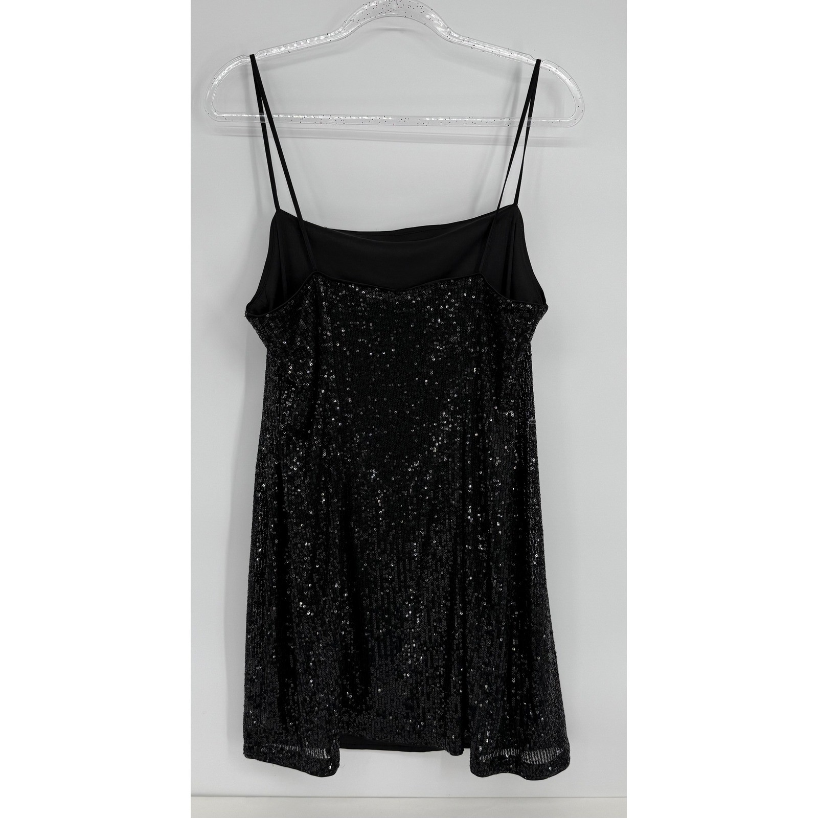 HM Divided Womens Black Sequin Mini Dress Spaghetti Strap Party Sz L NEW