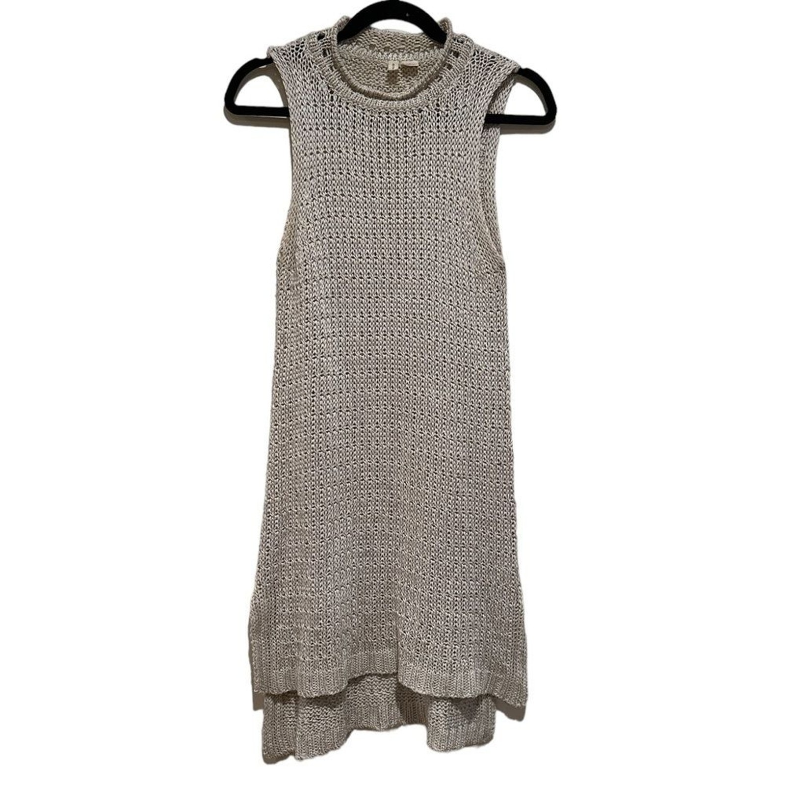 ANTHRO MOTH METALLIC MOCK TURTLENECK SLEEVELESS HIGH LOW SWEATER DRESS S