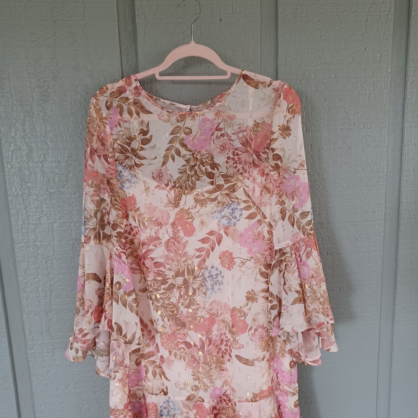 Eliza J Floral Chiffon Shift Mini Dress Size 10 Women Wedding Guest Feminine