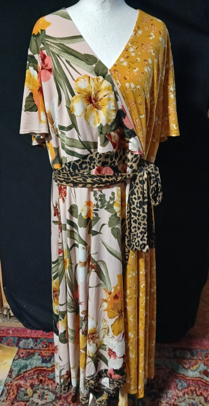 Est.1946 Floral/Animal Tropical Print Wrap Long Dress w/tie belt 18/20W NWOT