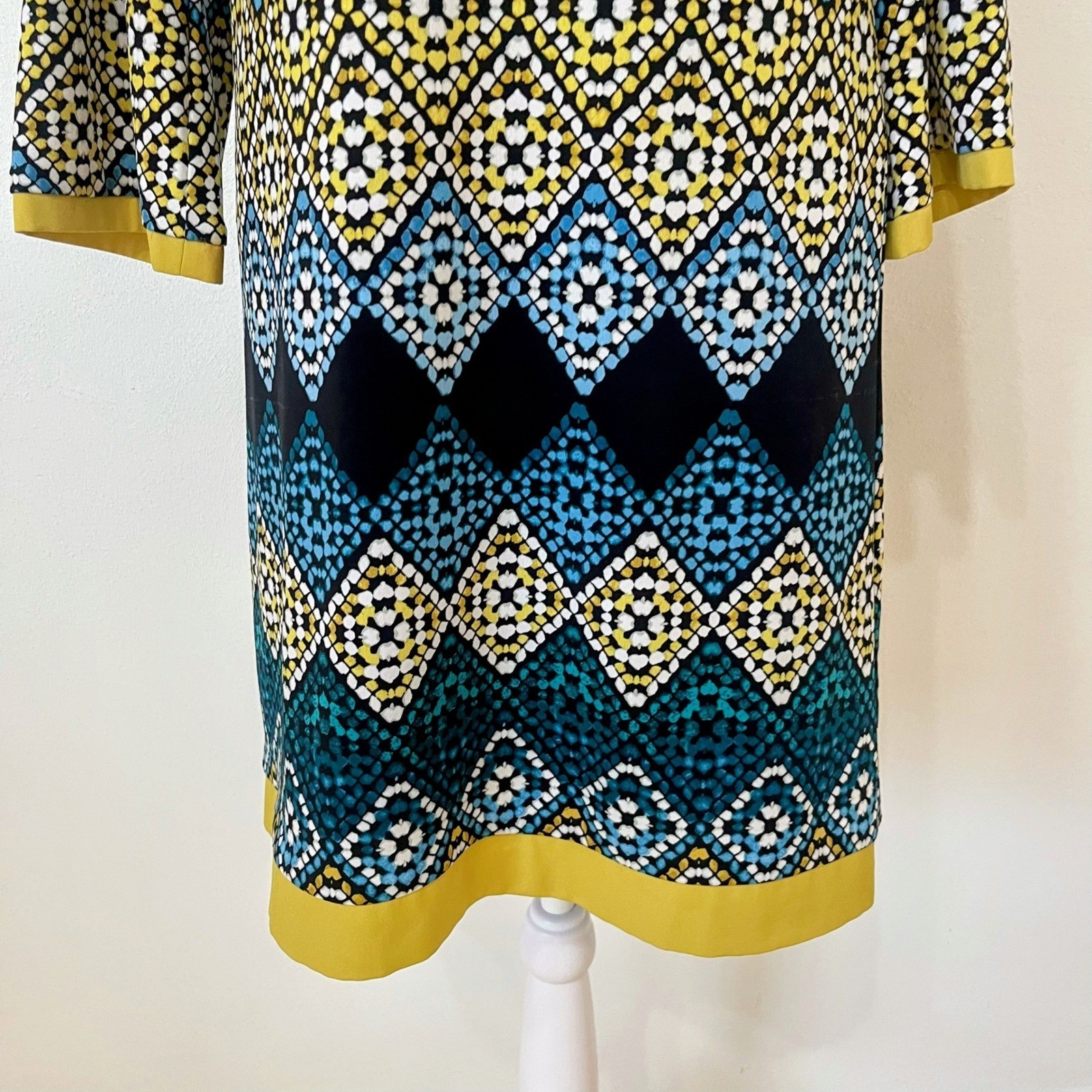 Eliza j geometric mosaic print shift sheath dress full zip women 4 black green