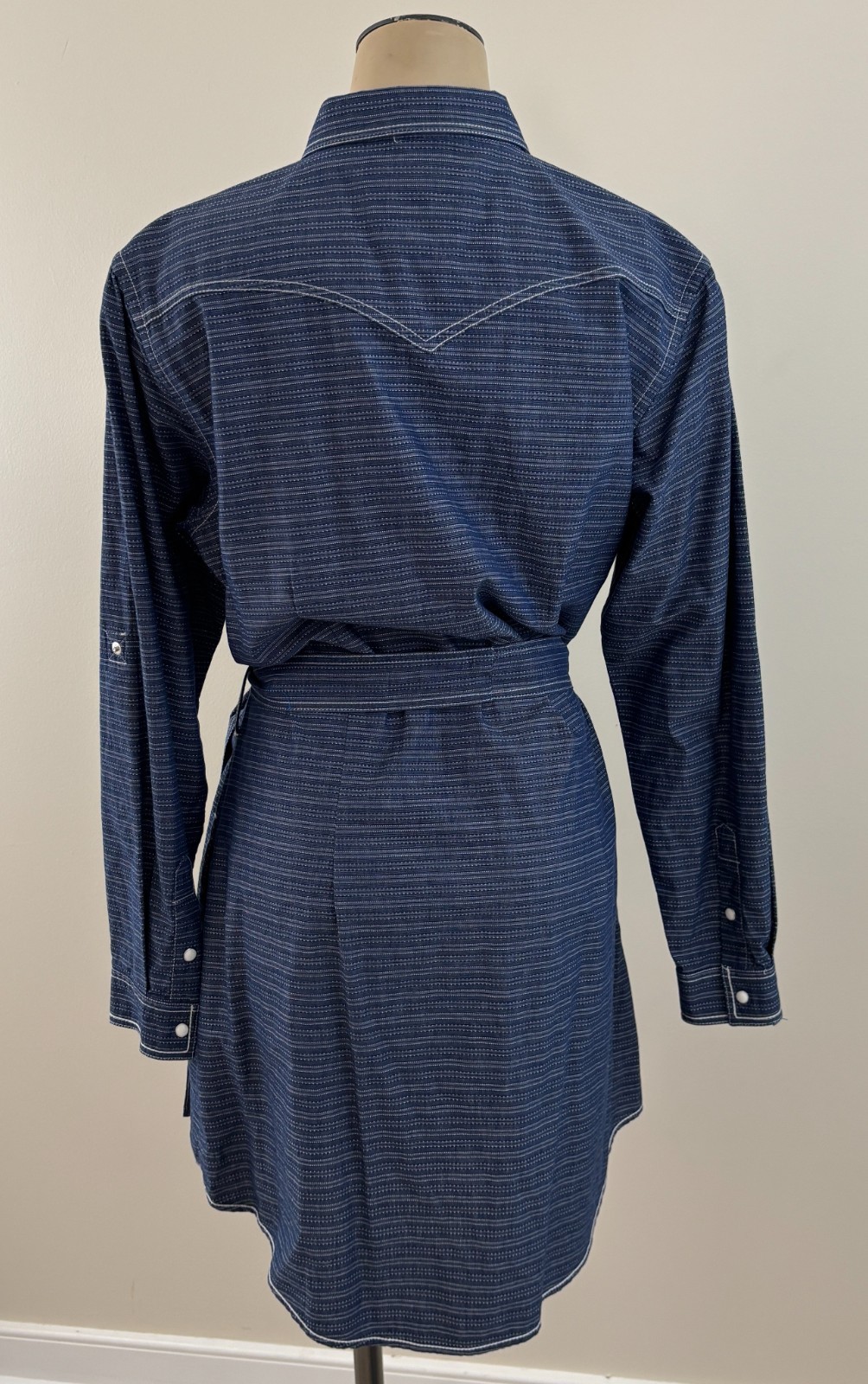 PANHANDLE ROUGH STOCK Womens Large Blue Pearl Snap Button Tie Belt Western Dress