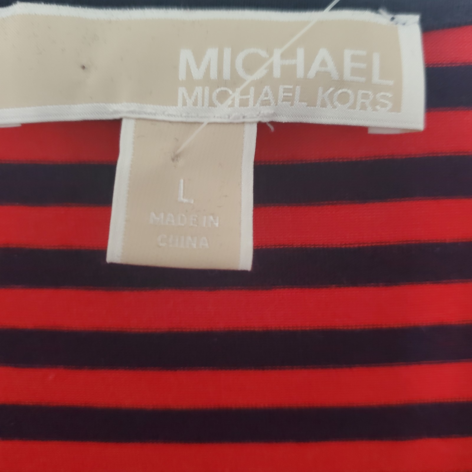 Michael Michael Kors Red Blue Striped Knit V-Neck Shift Knee Dress Size L