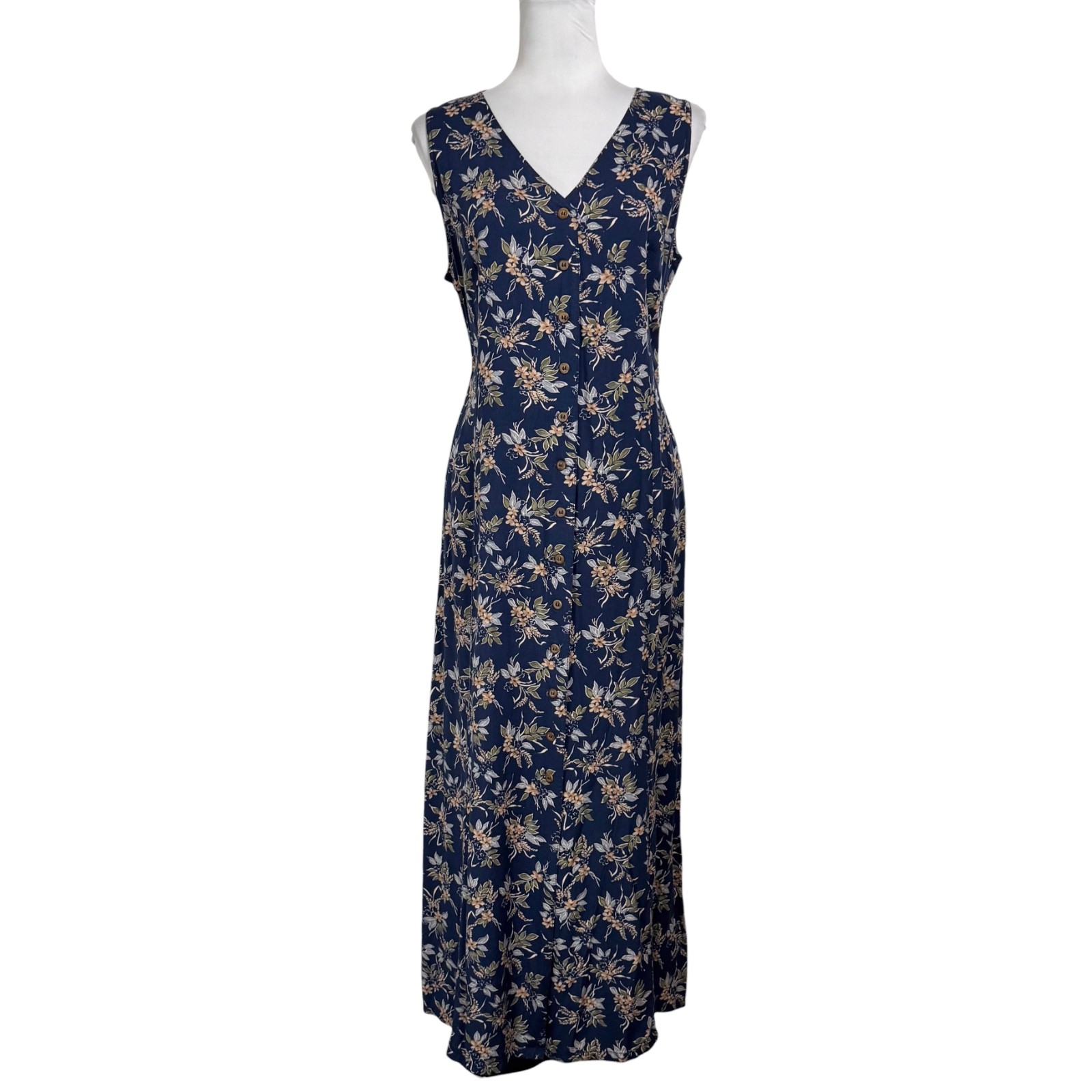 Vintage 90s Crazy Horse Floral Button Front Midi Dress Size L Cottage Prairie