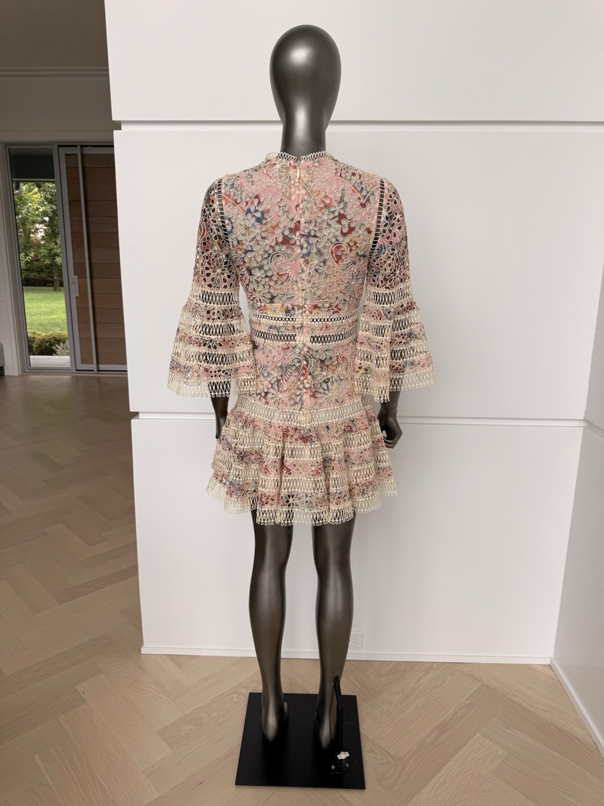 ZIMMERMANN Floral Lace V-Neck 3/4 Bell Sleeve Multicolor Mini Dress 1