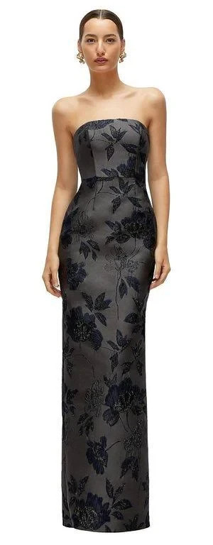 NEW Alfred Sung Metallic Floral Jacquard Strapless DRESS NAVY SZ 6/100%AUTHENTIC
