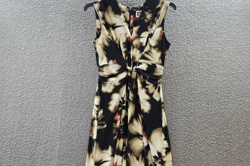 Anne Klein Printed Twist-Front Maxi Dress Women’s M Black Multi Back Zip Closure