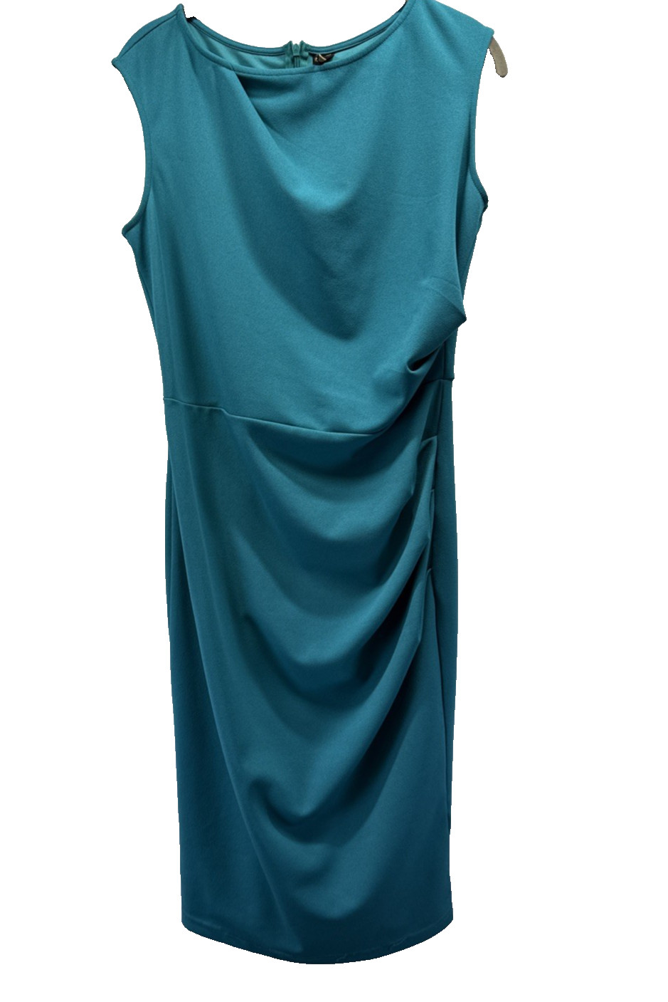 Miusol Women’s Dress Size Medium Teal Blue Sleeveless Ruched Flattering Zipper