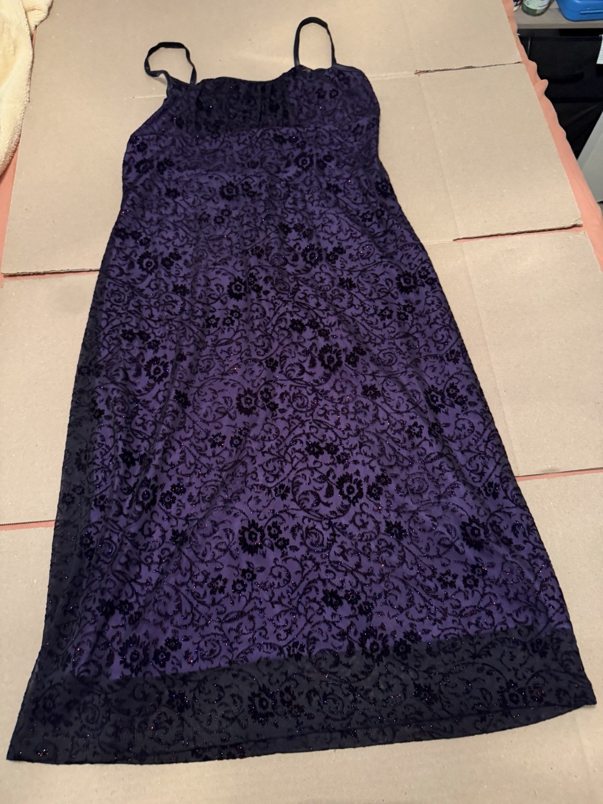 VTG 90s Y2K Velour Velvet Slip Dress Size M Purple Print Goth Witchy Fairy Sexy