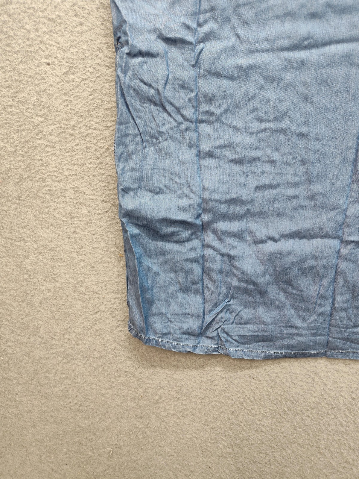 Caslon Dress Womens Large Blue Chambray Lace Up Scoop Neck Shift Short Sleeve