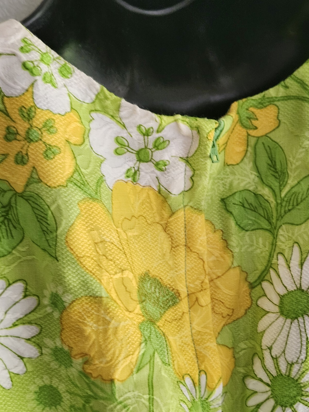 Vintage 60s Handmade Retro Twiggy Green/Yellow Flower Power Women’s Mini Dress S