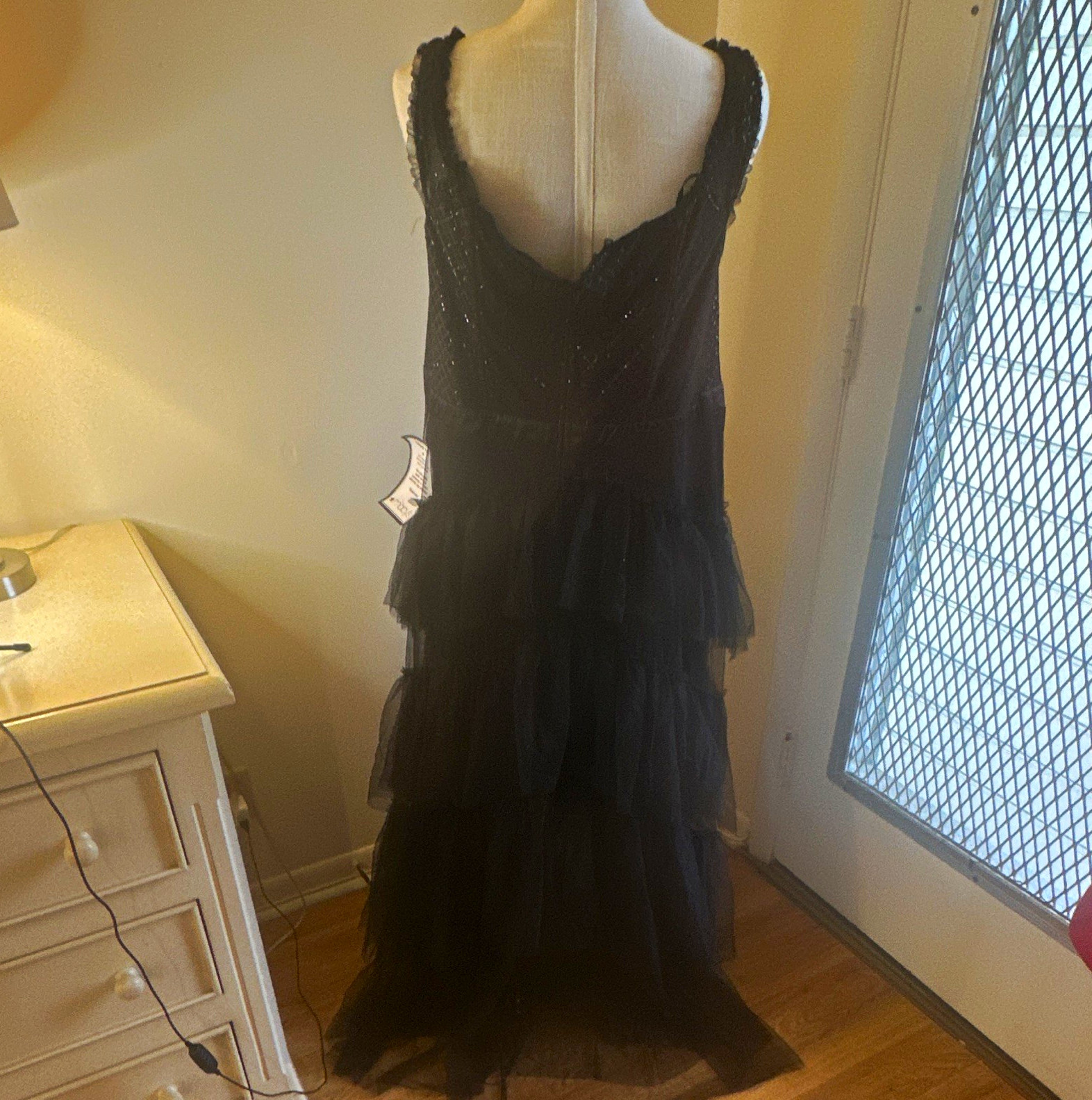 City Studio Size UK 22 Black Solid Beaded Layered Tulle Sleeveless Long Gown