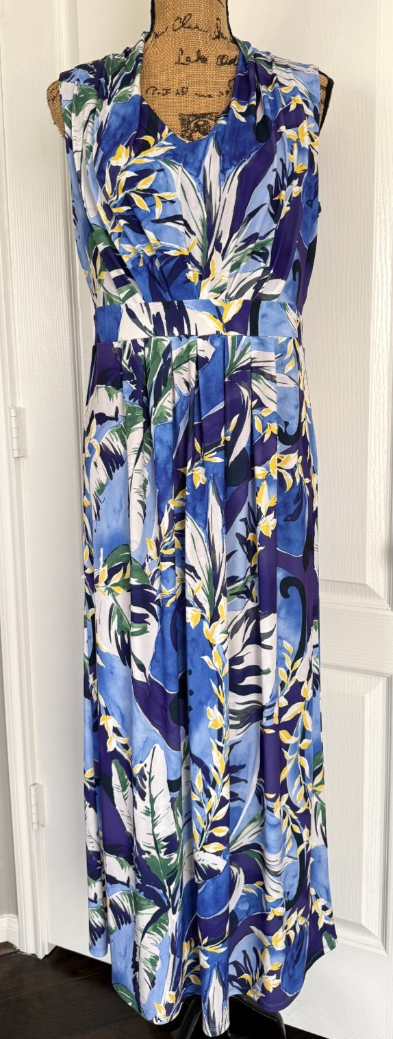Chico’s Dress Maxi Sleeveless V-Neck Stretch Empire Waist Stretch Hawaiian 1 M 8