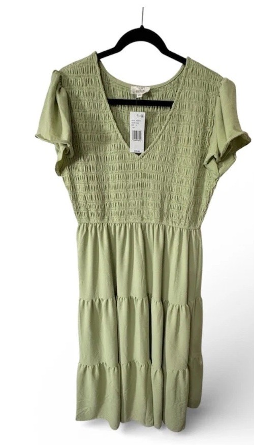perch by blu pepper Green Smocked Top Dress Plus Size 1x Boho Party NWT