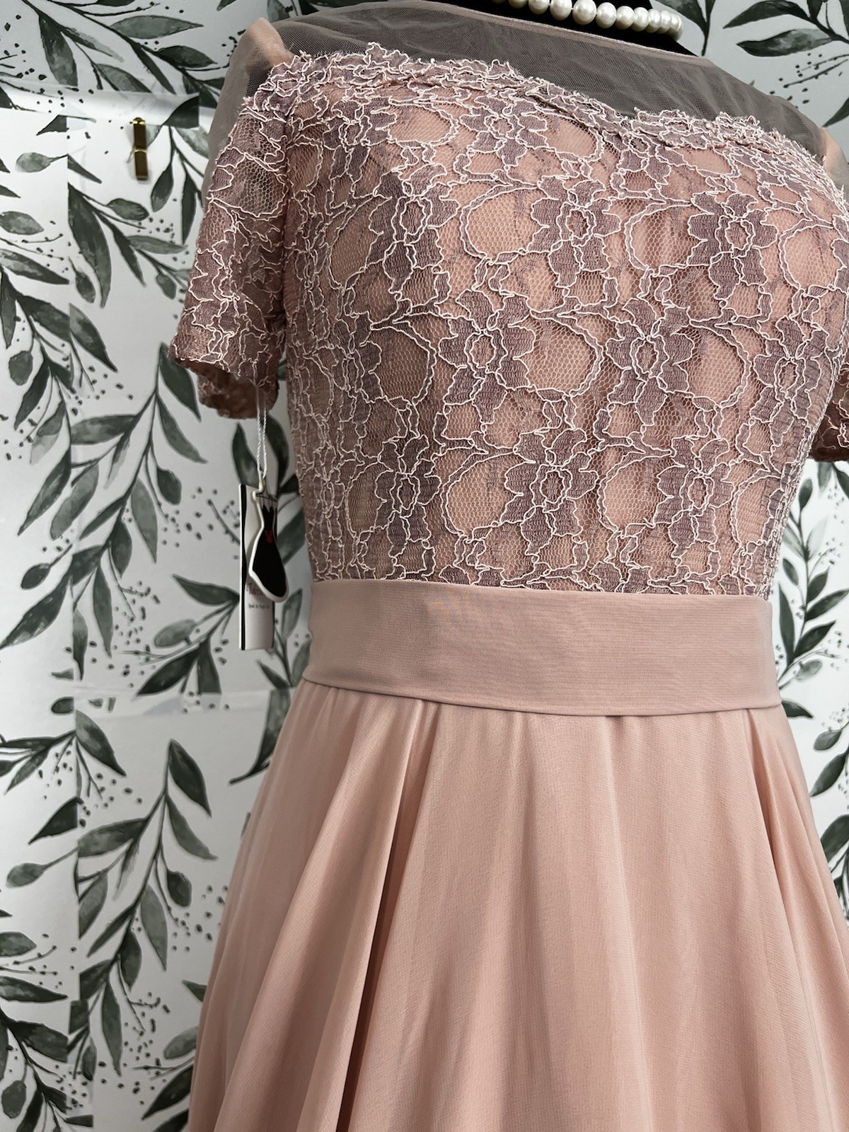 Elegant Blush Pink Lace Evening Gown Prom wedding Guest Sz S 6 NWT Bridesmaid #E