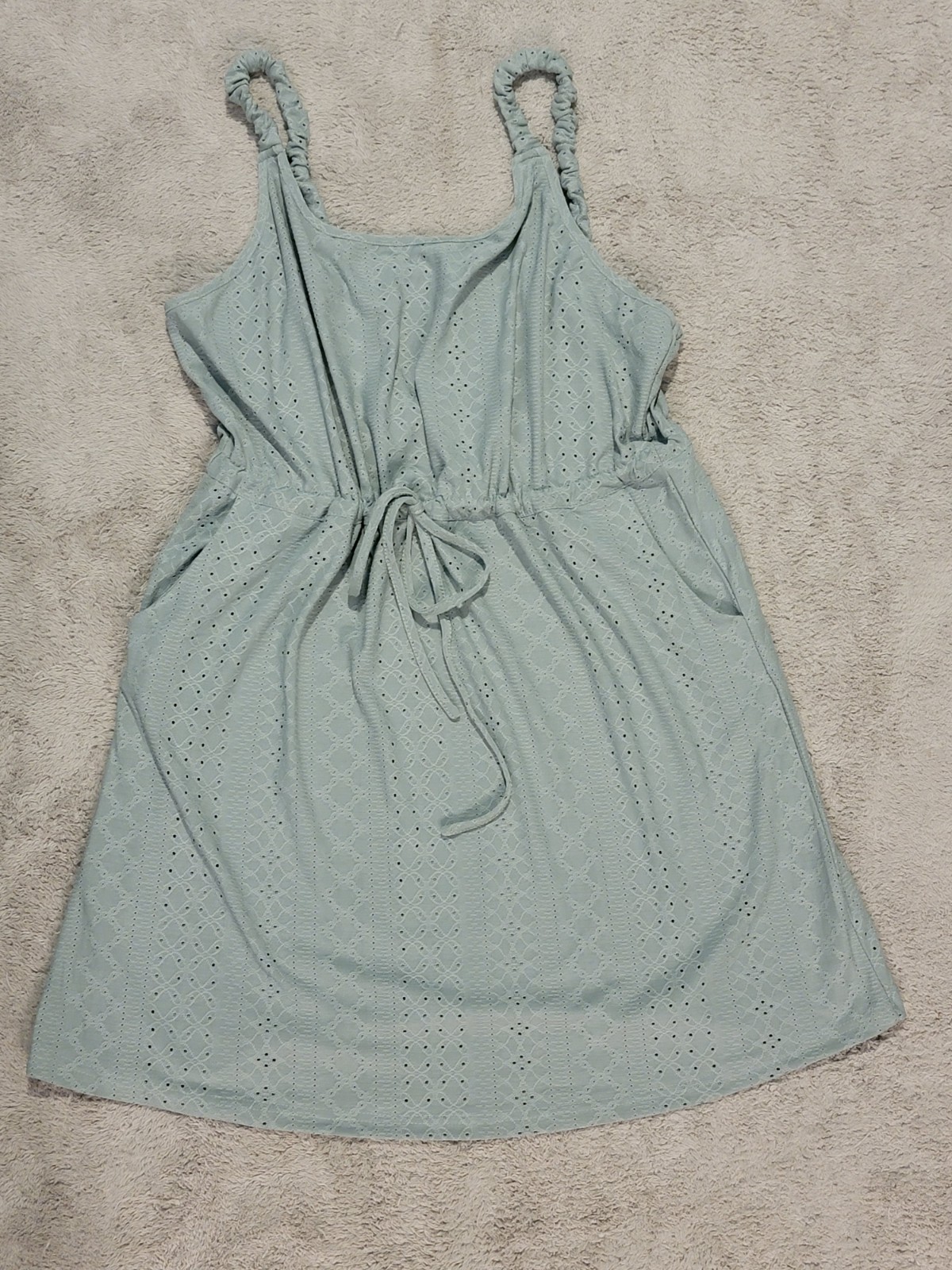 Sea Green Eyelet Tank Dress Tie Waist Large