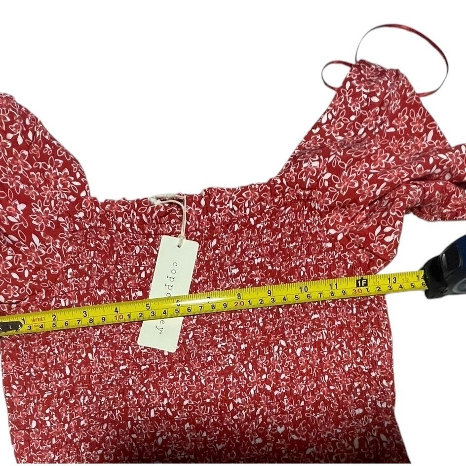 Copper Key Red Floral Smocked Puff Sleeve Mini Dress Square Neck NWT Size S
