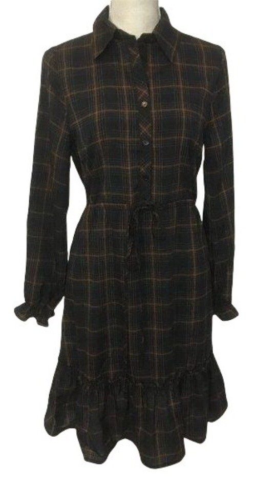 NWT Promesa Womens Vintage Inspired Dark Navy With Copper Striping Dress Peasant