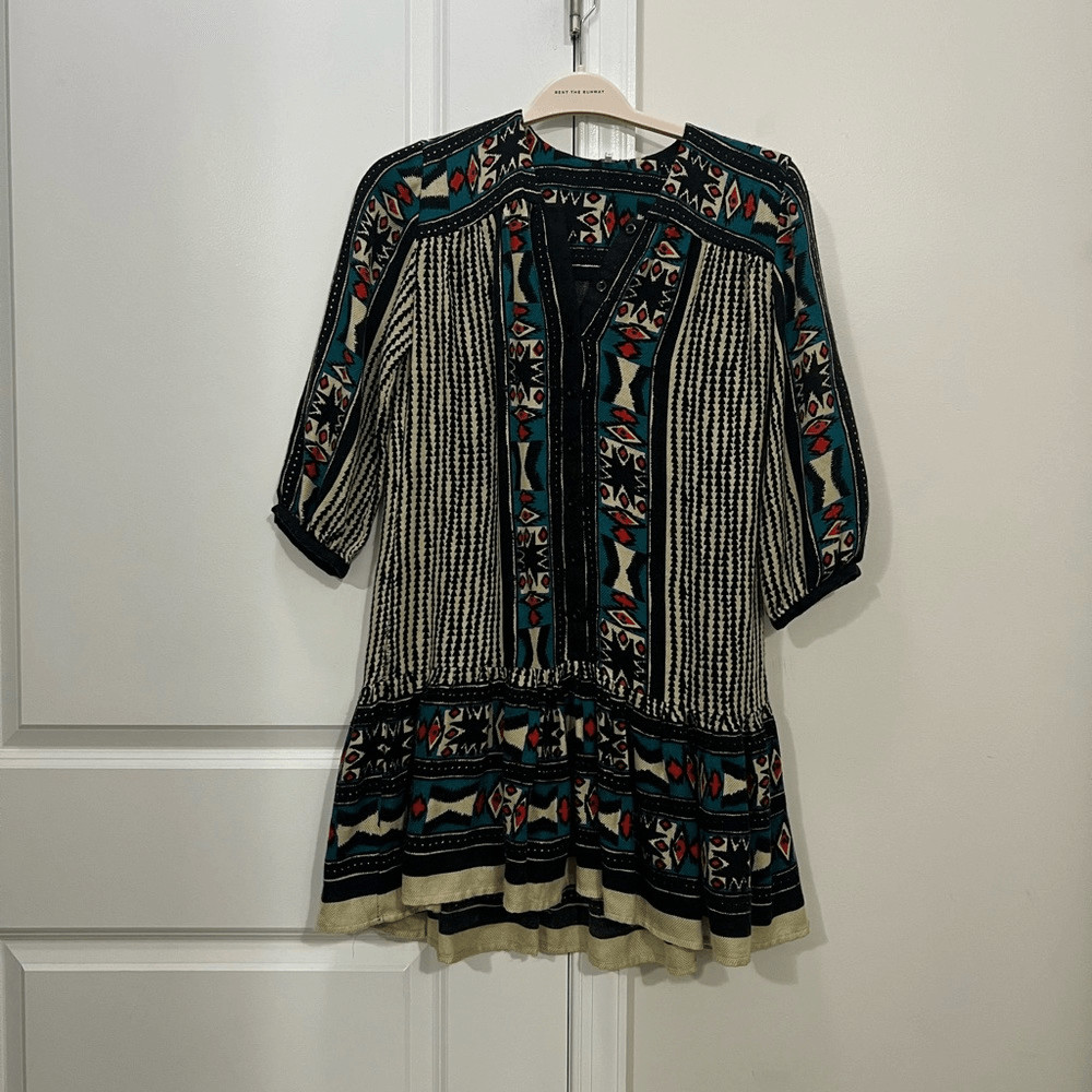 Free People Multicolor Bow and Arrow Boho Henley Dress Size XS $128