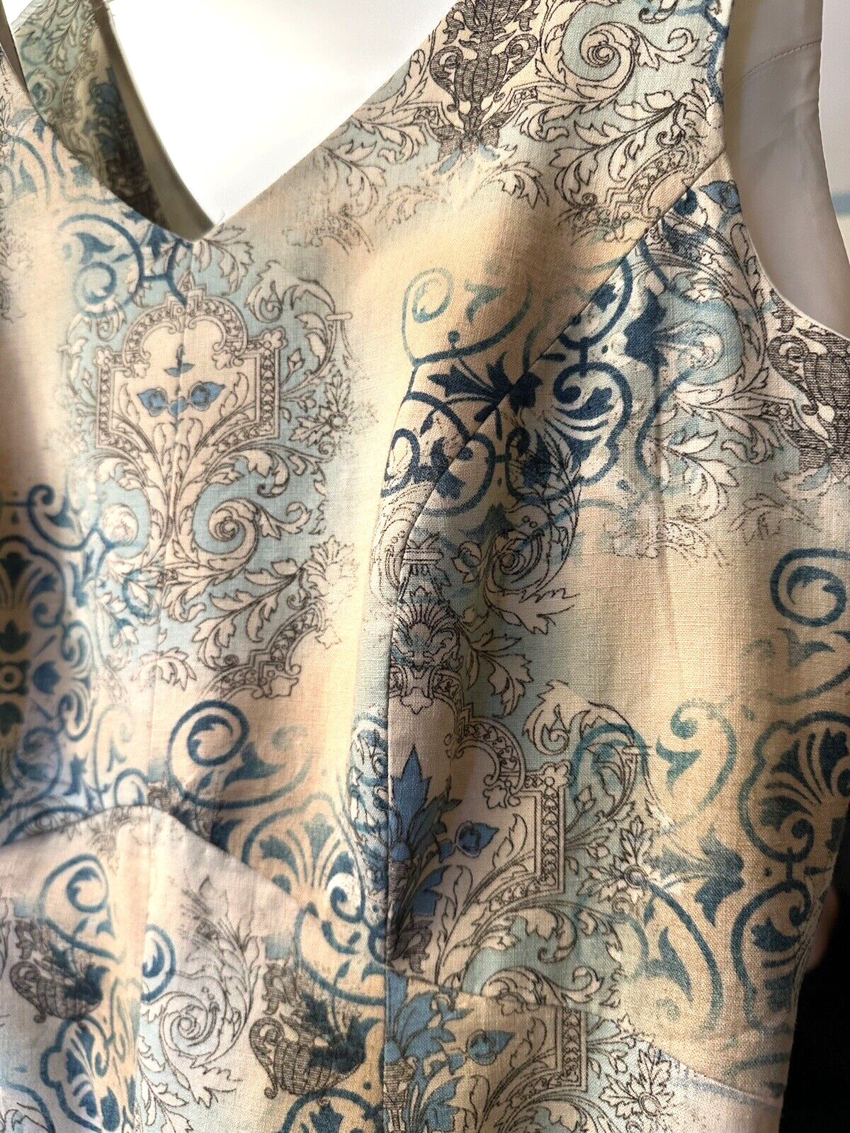 Sundress, A-Line, Size 10/12, Sleeveless, Designer Handmade USA , Blue/Beige