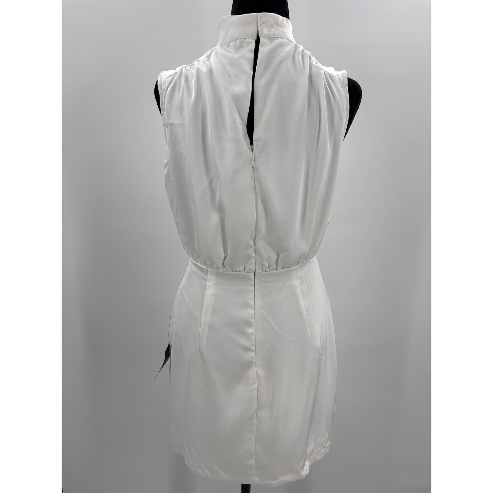 Lulus Classic Elegance White Satin Mock Neck Sleeveless Mini Dress Small NWT