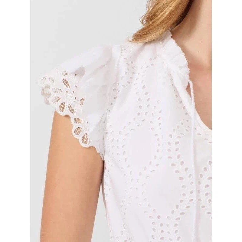 J.McLaughlin Elana White Eyelet Cotton Maxi Dress Flutter Sleeve NWT Size Small