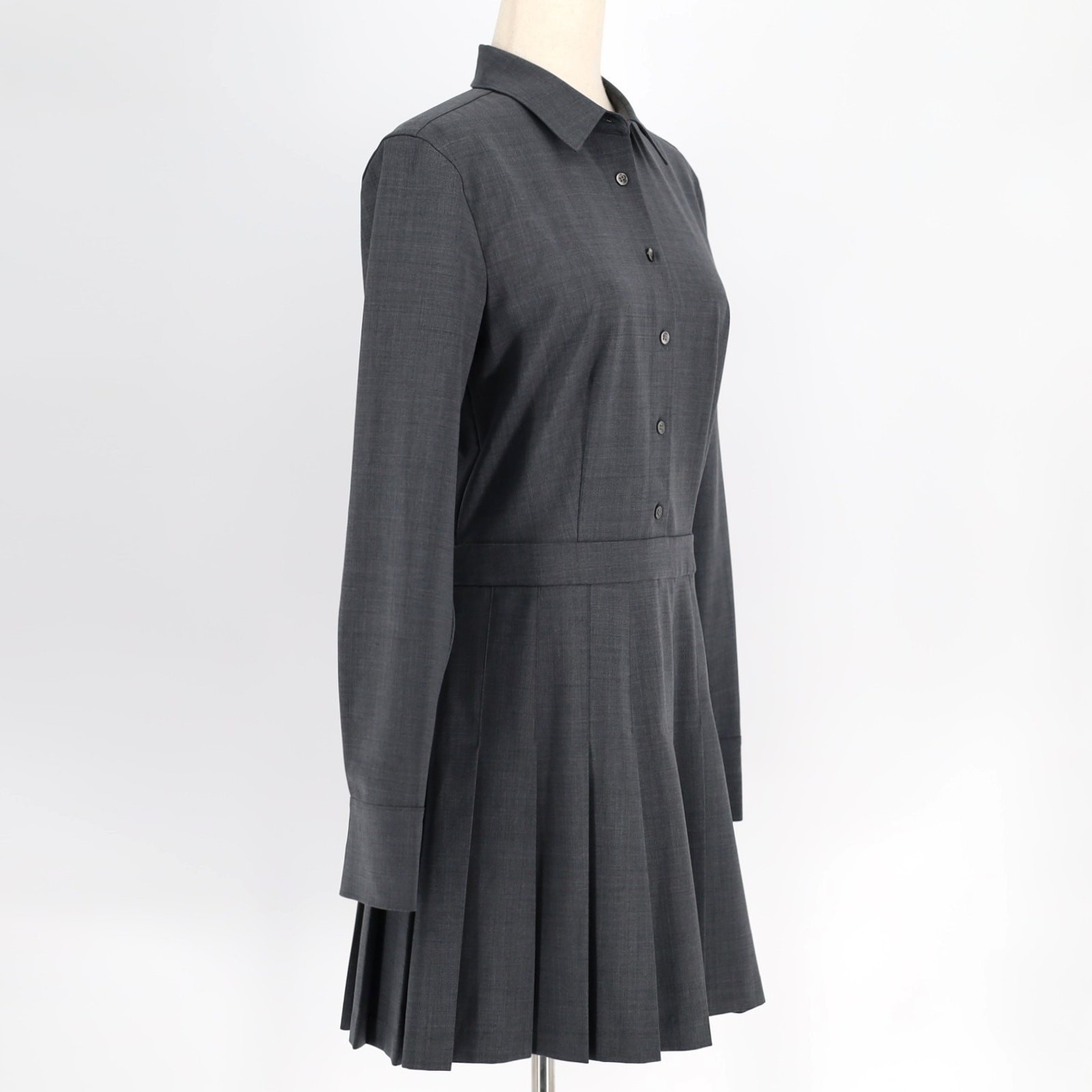 Theory Women Charcoal Wool Blend Classic Pleated Mini Shirt Dress Size US 8