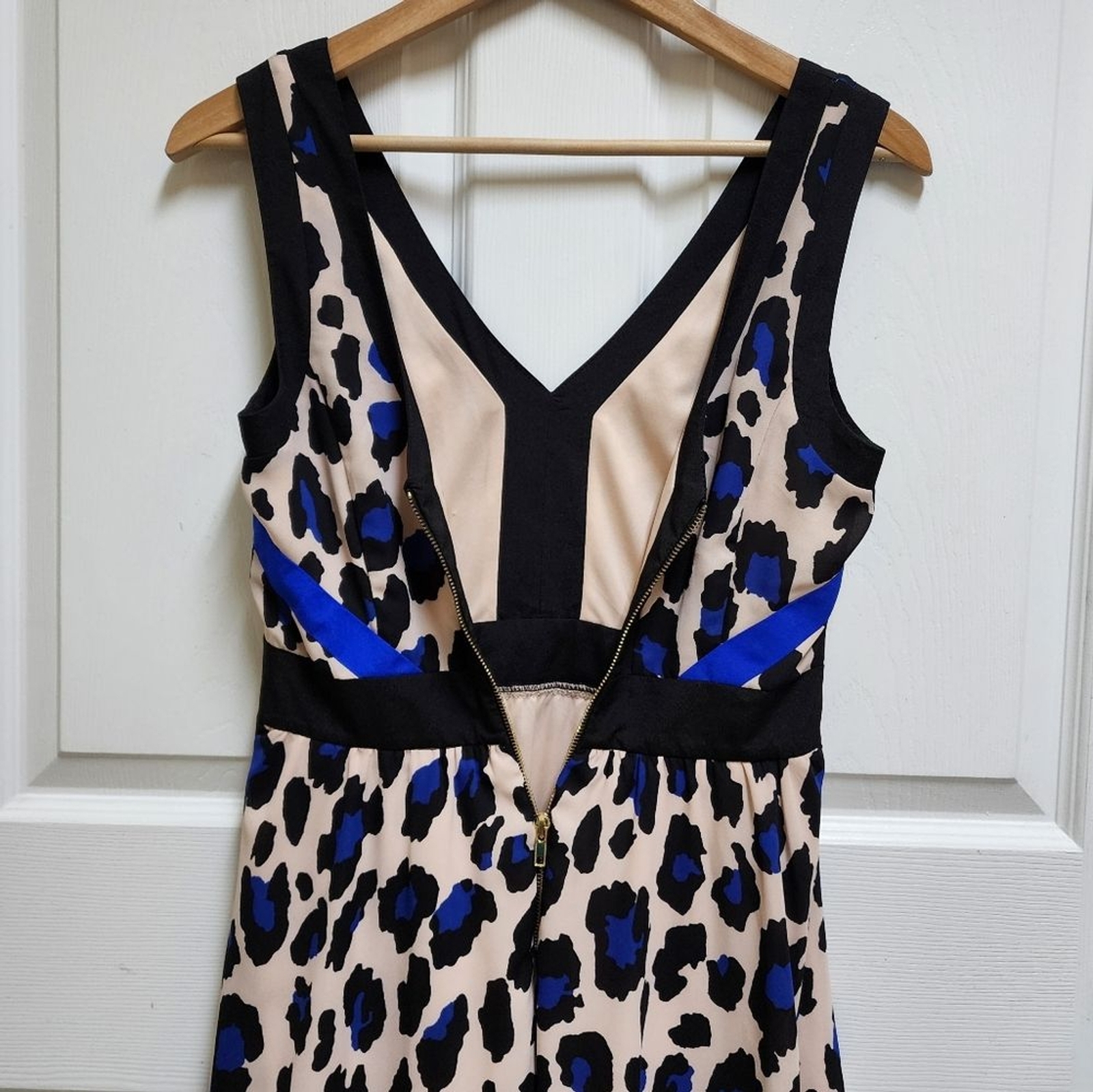 Gianni Bini Black Multi Leopard Print Sleeveless Dress Sz 9 Junior V Neck Zipper