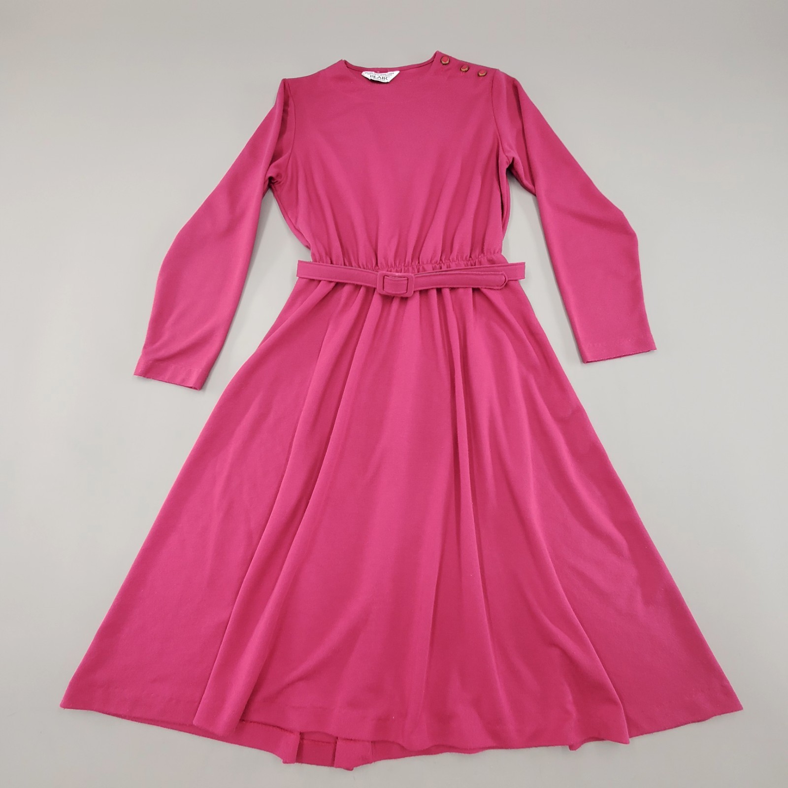 Vintage 60s 70s Blair Dress Size S/M Pink Knit Fit & Flare Belted USA Made