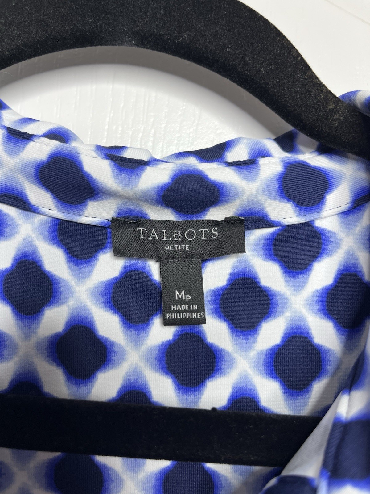 Talbots Petite Medium Blue Shibori Star Jersey Shirtdress Preppy Country Club